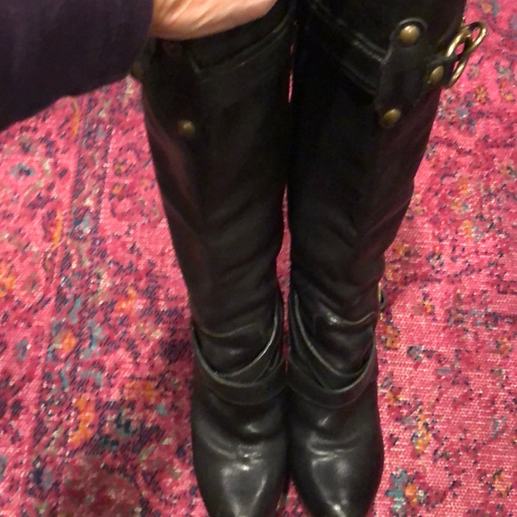 COACH black leather high heeled boots with buckles - Picture 6 of 10